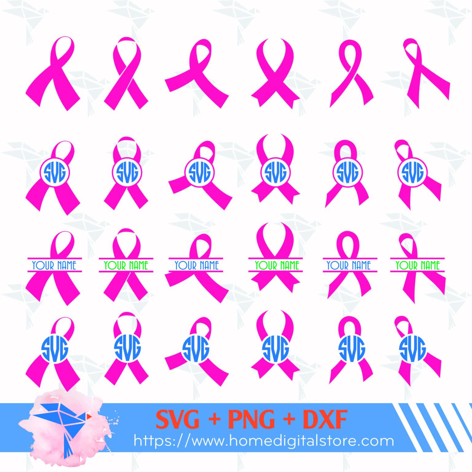 Cancer Ribbon Monogram Svg Png Dxf