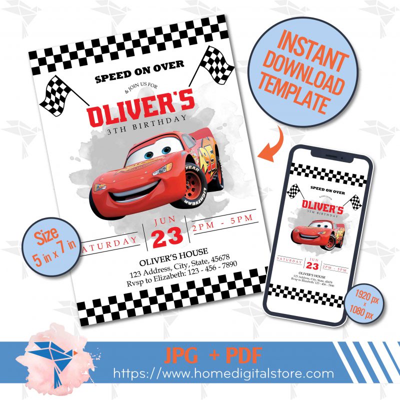 Disney Car Birthday Invitation PDF