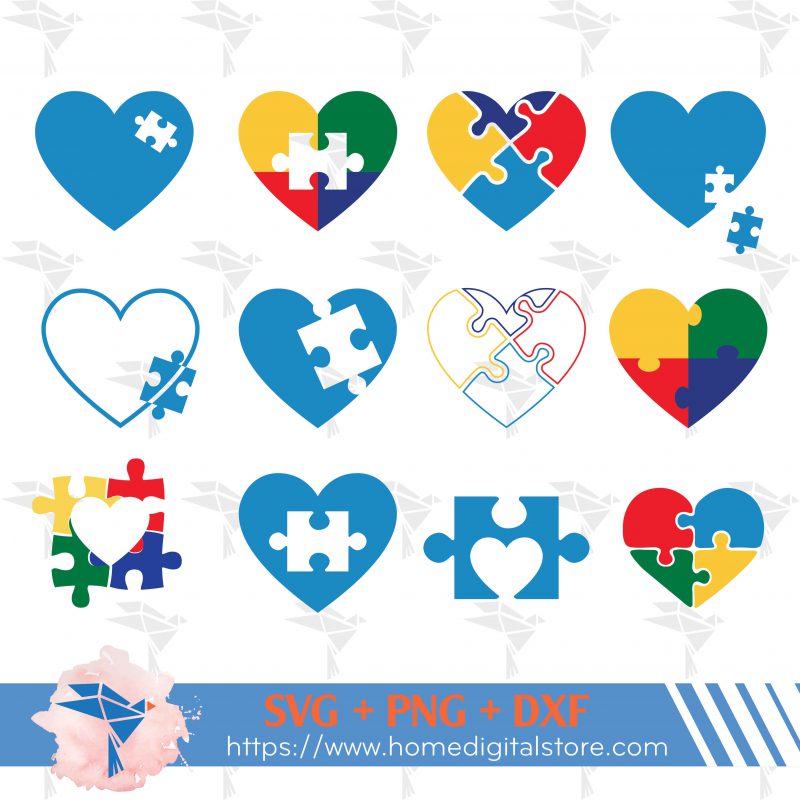 Autism Heart SVG, PNG, DXF