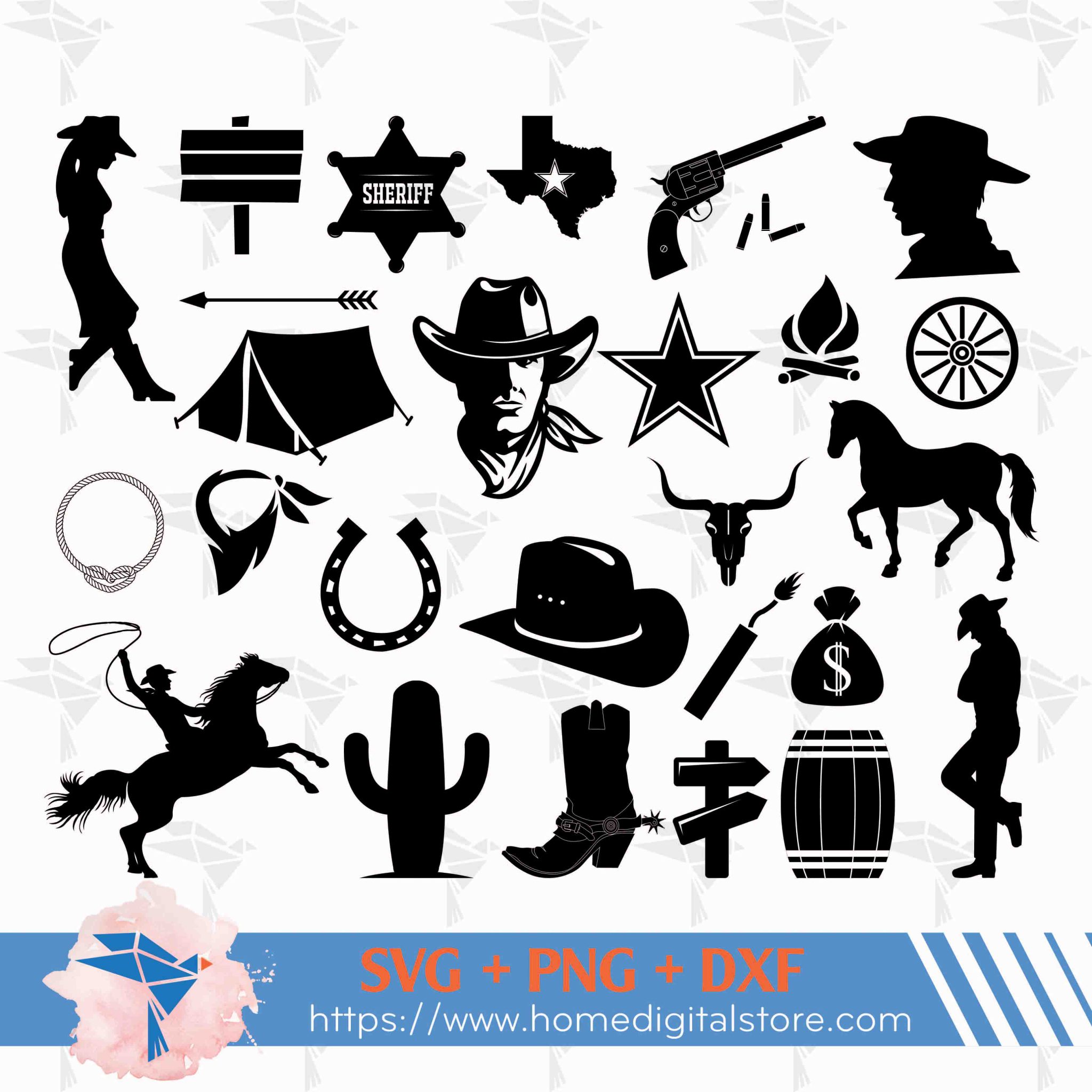 Cowboy Silhouette SVG, PNG, DXF