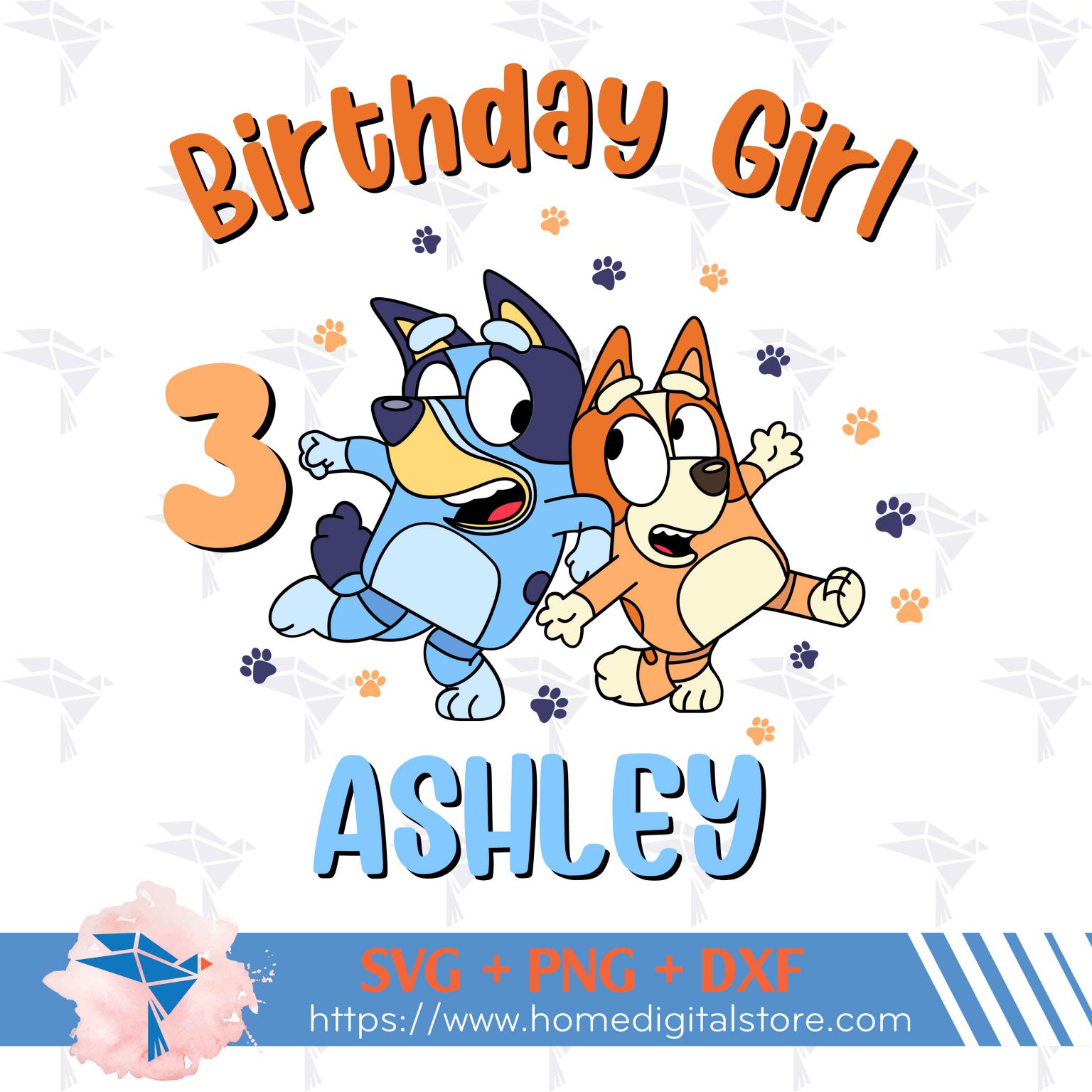 Bluey Birthday Girl Customized Name Svg Png Dxf 6055