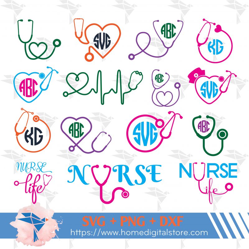 Stethoscope Monogram SVG, PNG, DXF