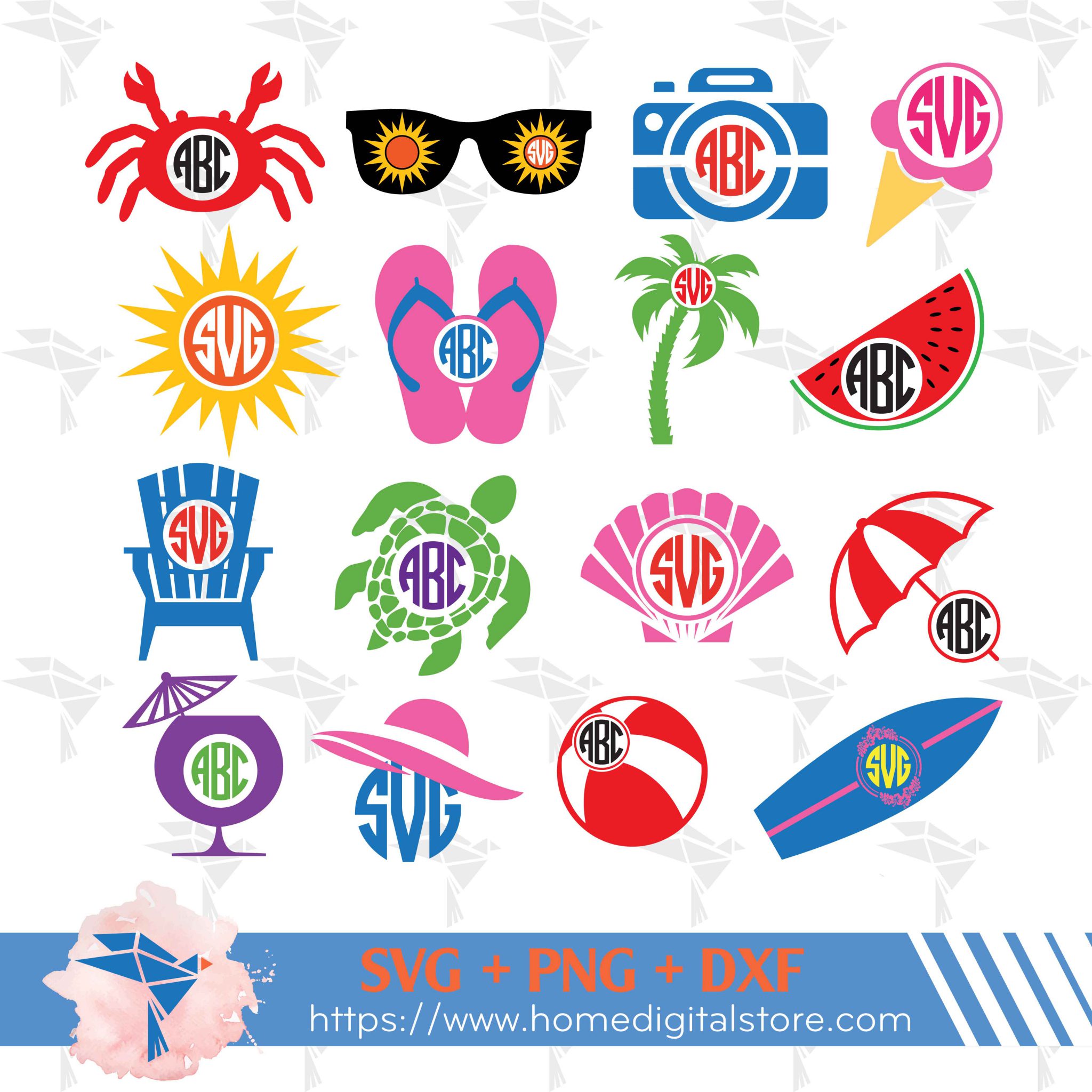 Summer Monogram SVG PNG DXF