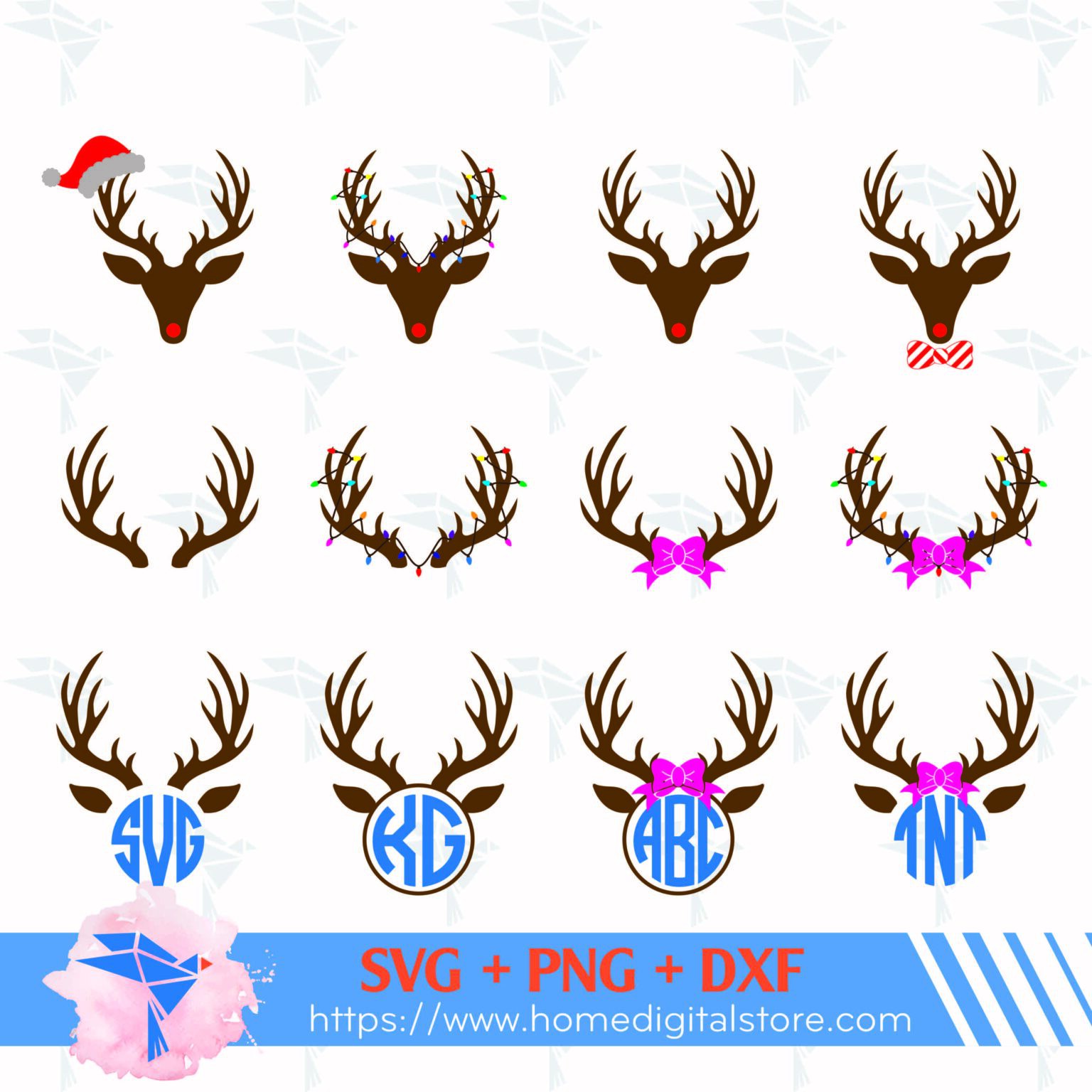 Deer Antler Monogram SVG, PNG, DXF