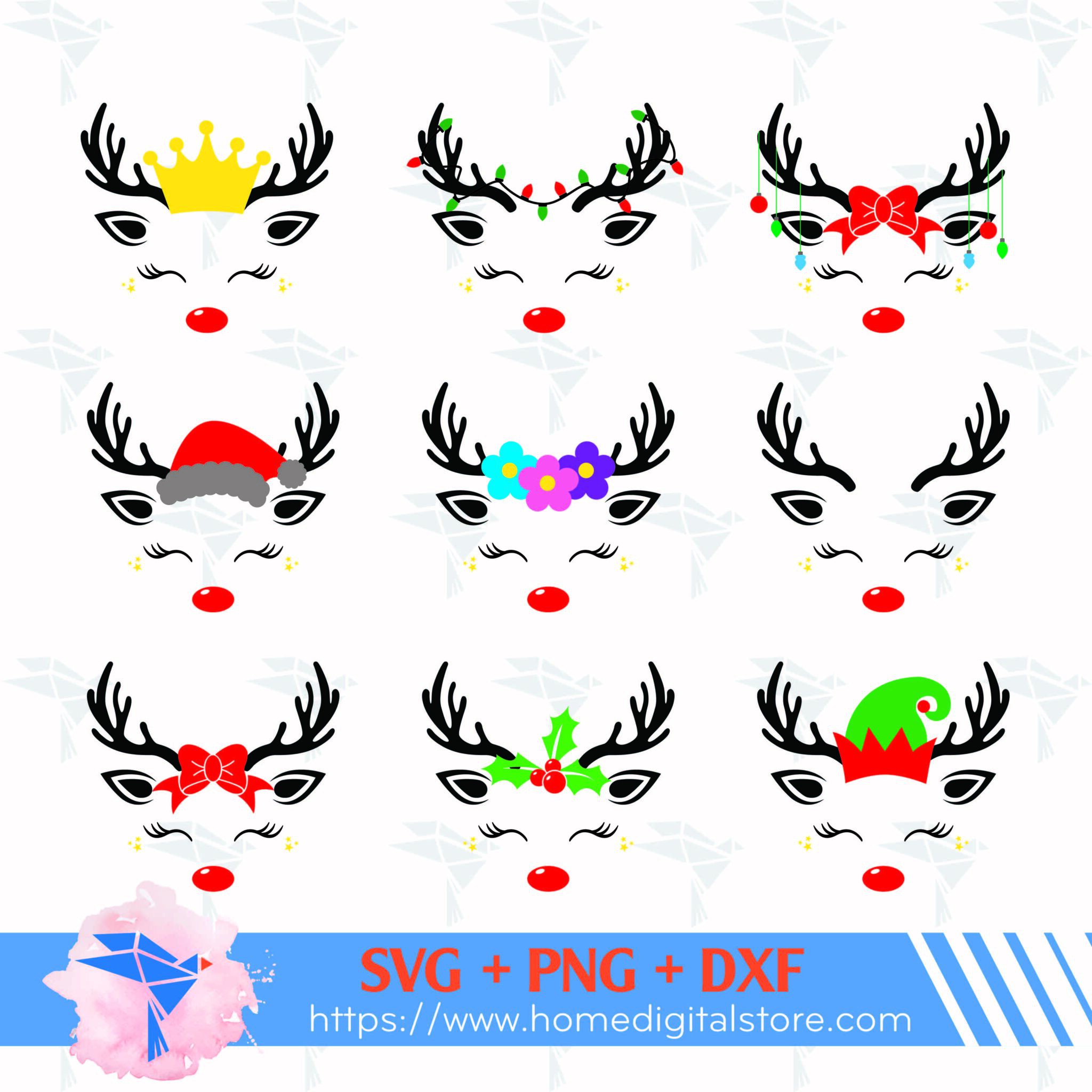 Reindeer Christmas SVG, Reindeer Head SVG, Christmas Cut Files