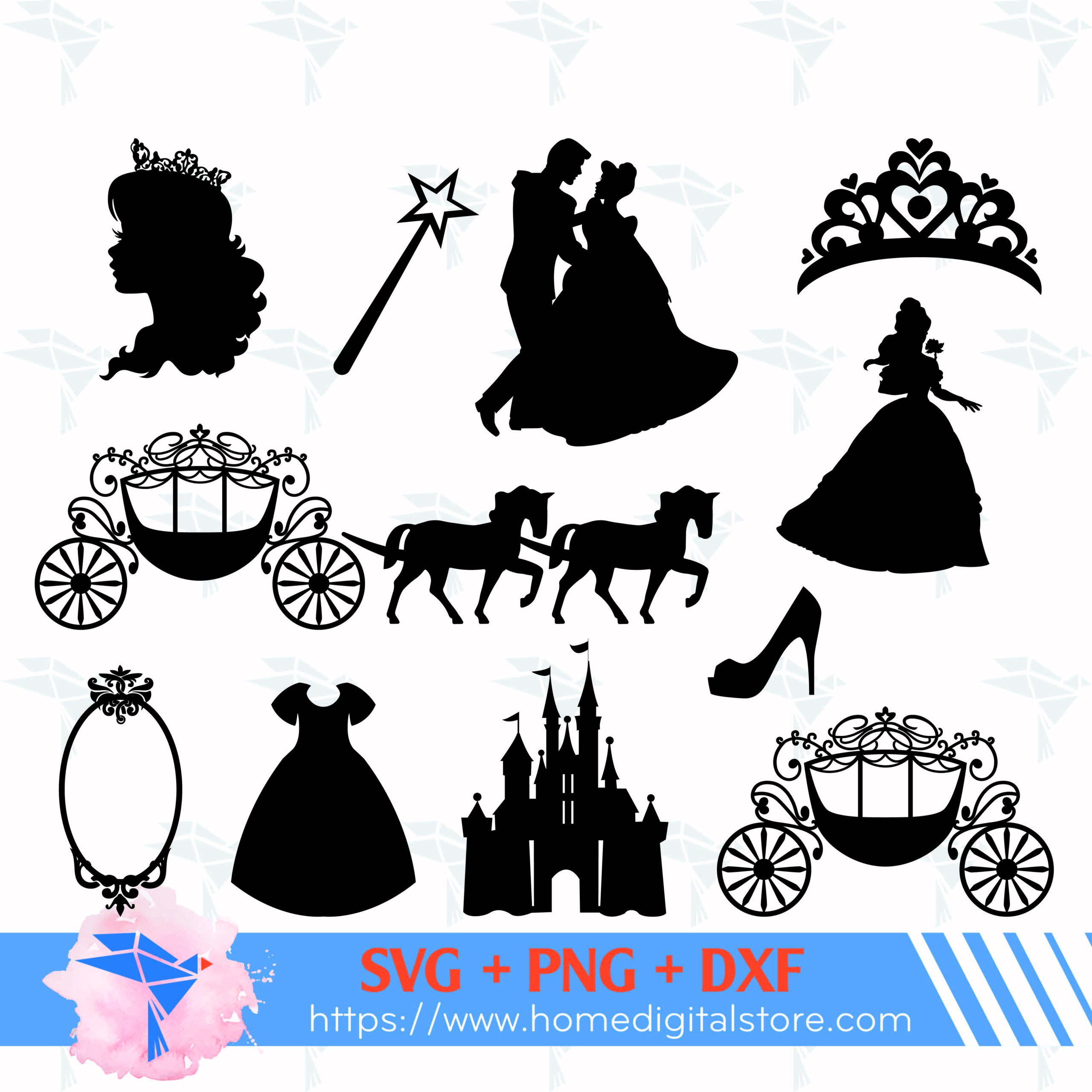 Disney Cinderella Shoe SVG, Disney Cinderella Princess SVG, Disney Princess  SVG, Disneyland PNG DXF Cut File