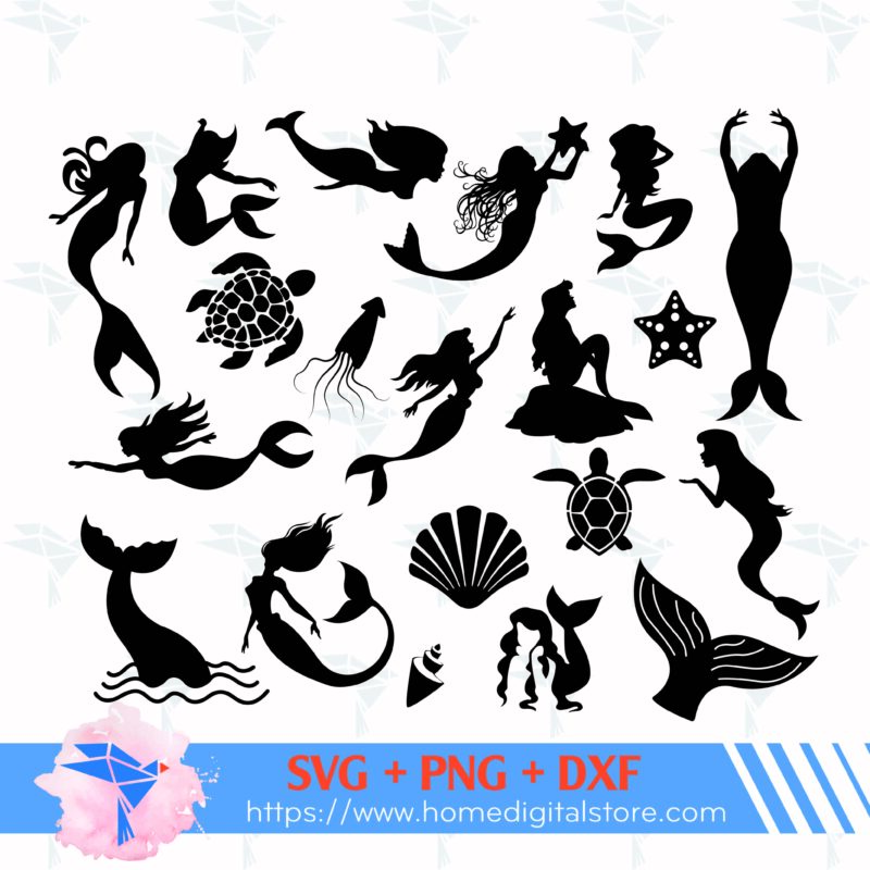 Mermaid Silhouette SVG, PNG, DXF