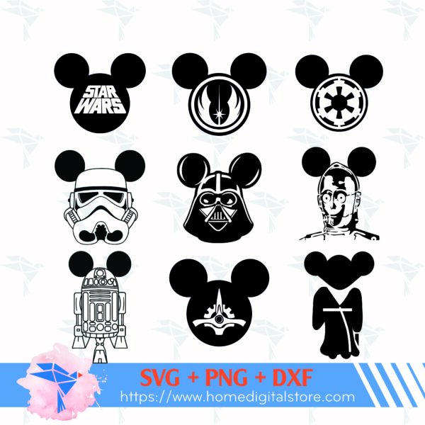 Mickey Star Wars SVG, PNG, DXF