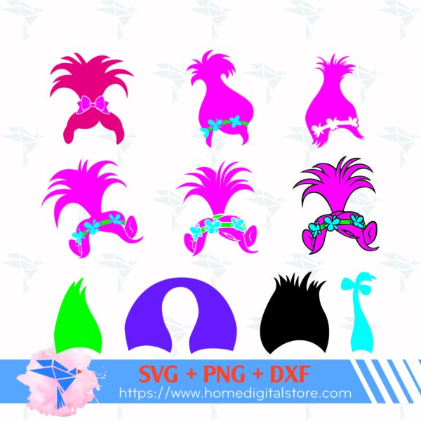 Troll Hair SVG, PNG, DXF for Cutting, Printing, Designing or more