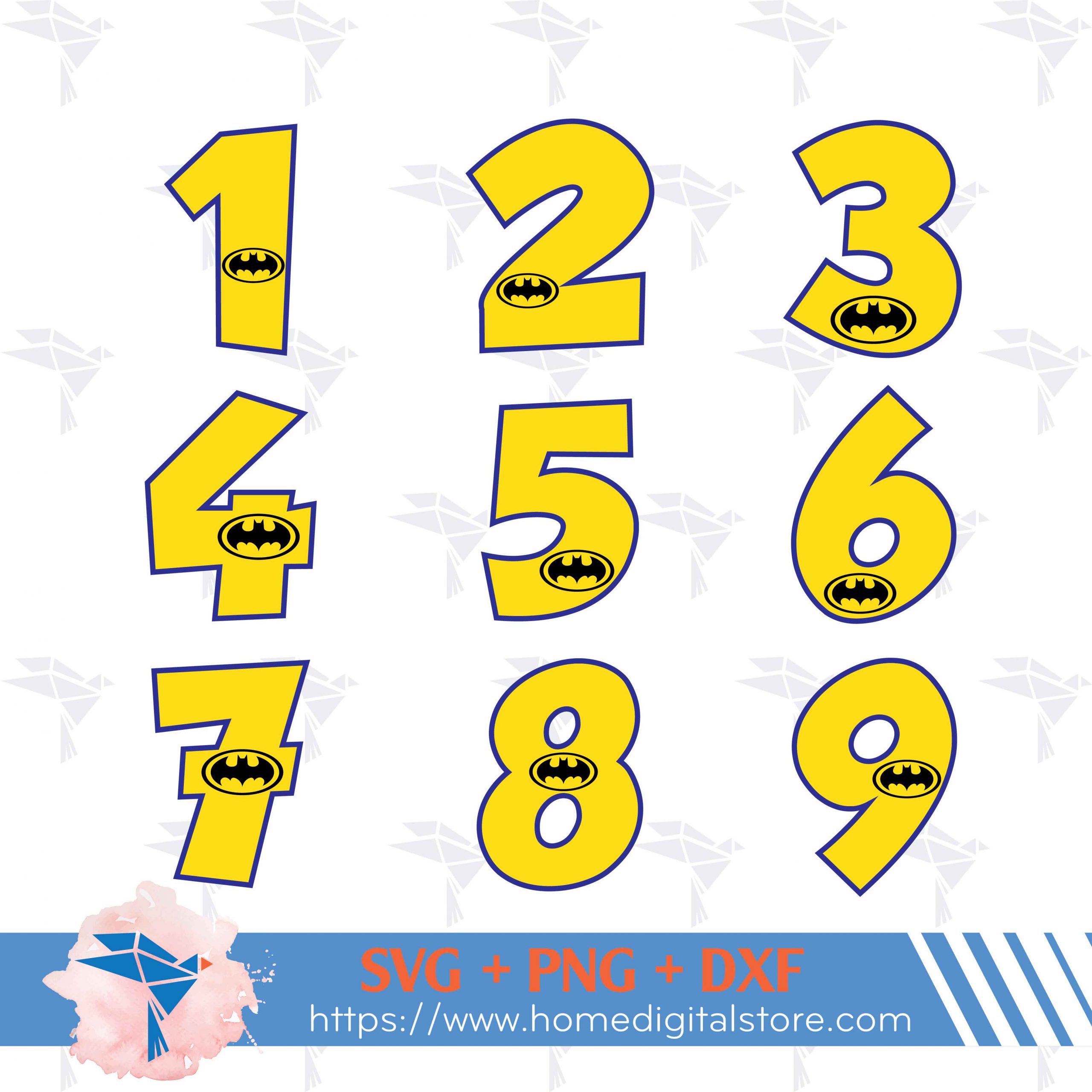 Batman Numbers SVG, PNG, DXF for Cutting, Printing, Designing