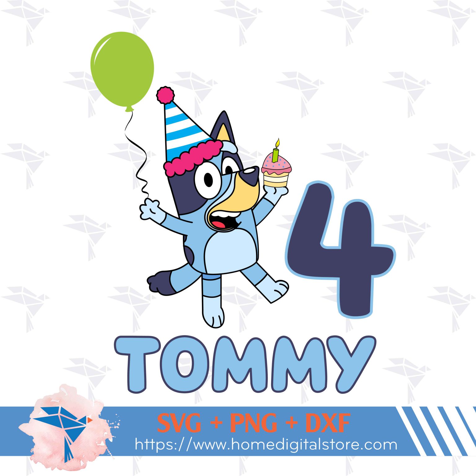 Bluey Birthday Custom Name Svg, Png, Dxf