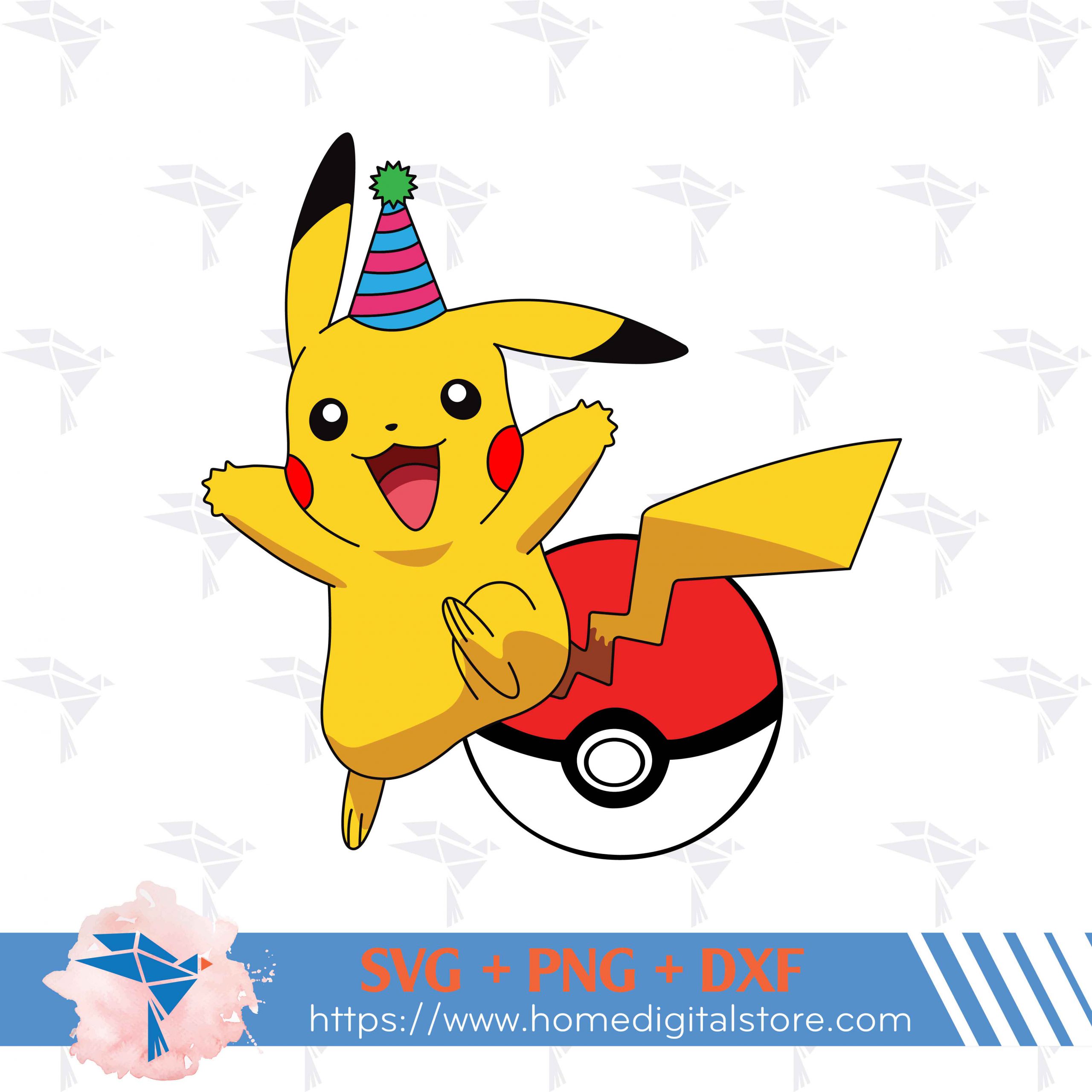 Birthday Pikachu SVG, PNG, DXF