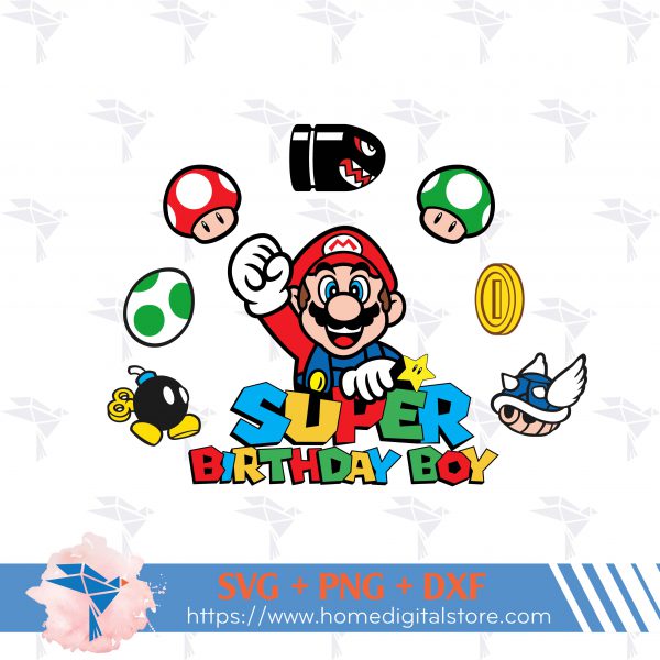 Super Birthday Boy Mario SVG, PNG, DXF for Cutting, Printing