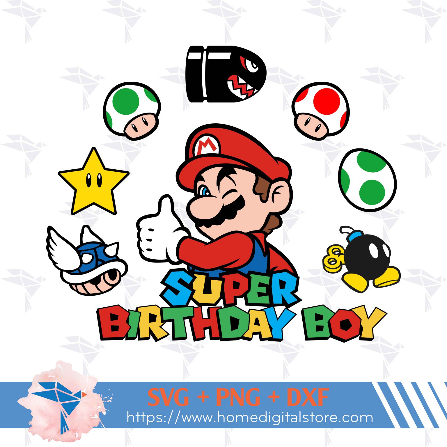 Super Birthday Boy Mario SVG, PNG, DXF for Cutting, Printing