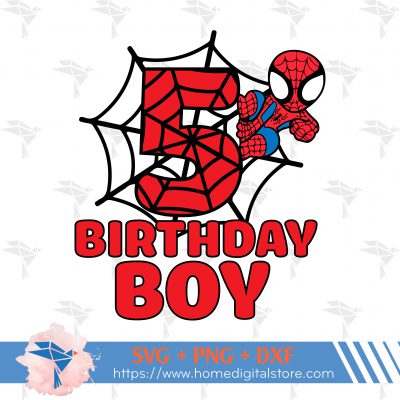 5th Birthday Boy Spiderman SVG, PNG, DXF