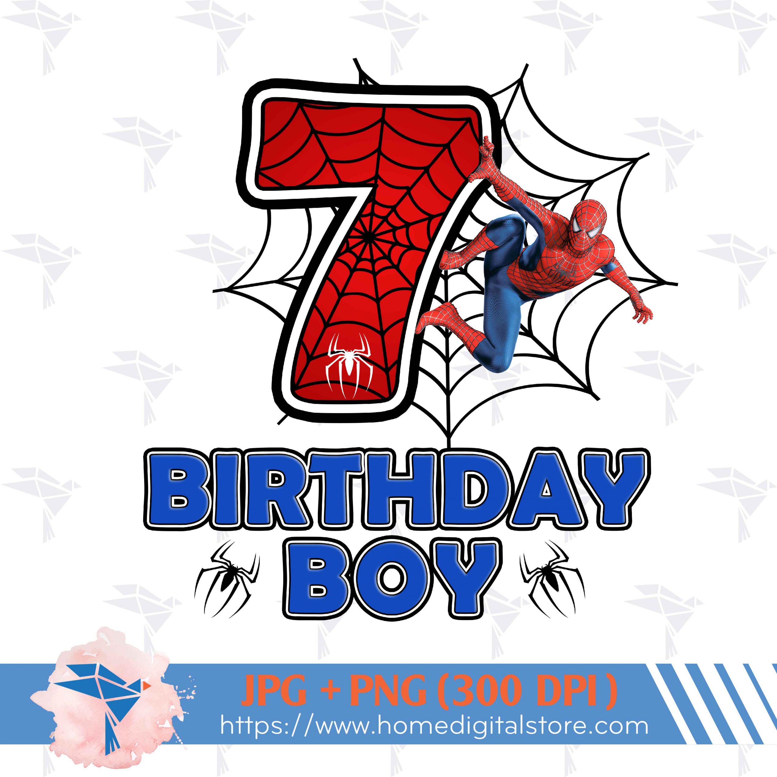7th Birthday Boy Spiderman PNG, JPG
