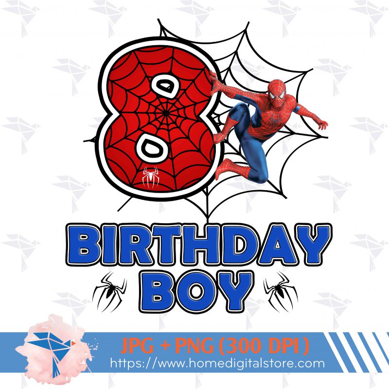 8th Birthday Boy Spiderman PNG, JPG