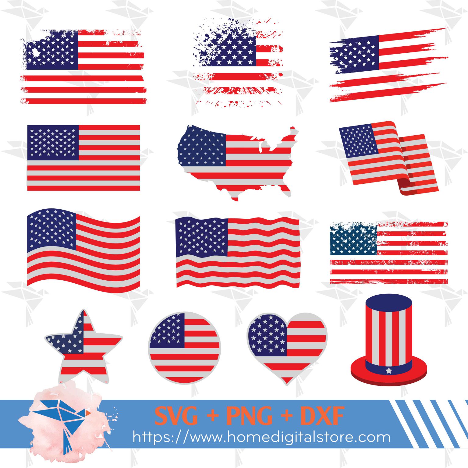 US Flag SVG, PNG, DXF