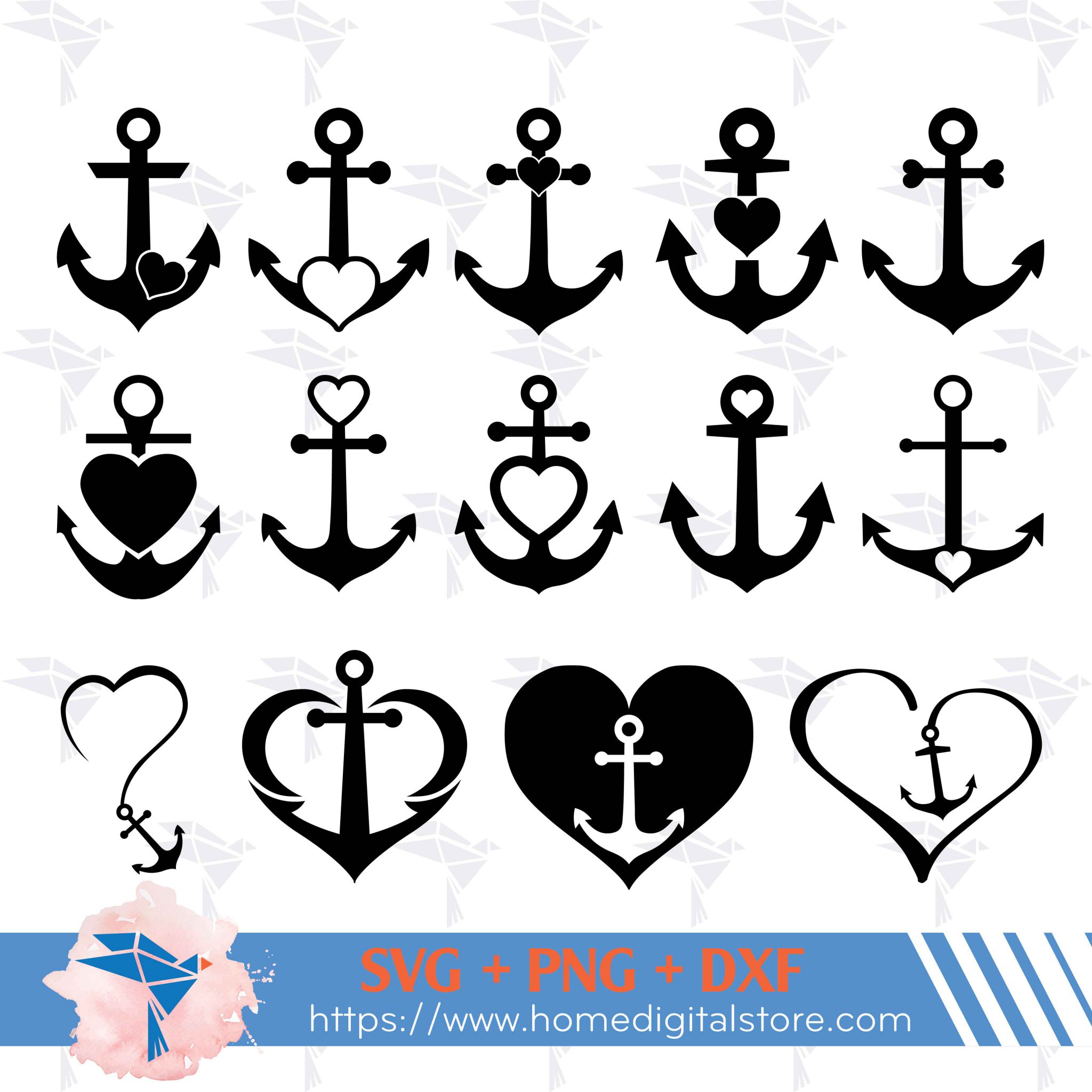 Heart Anchor SVG, PNG, DXF