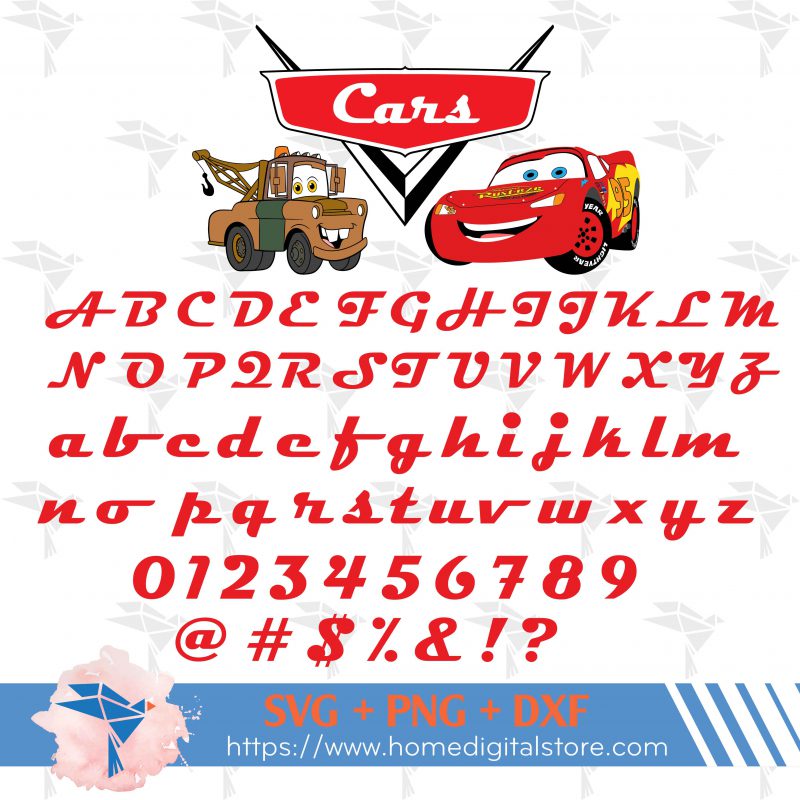 Disney Car Font SVG, PNG, DXF