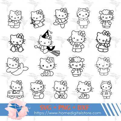 Hello Kitty Outline SVG, PNG, DXF