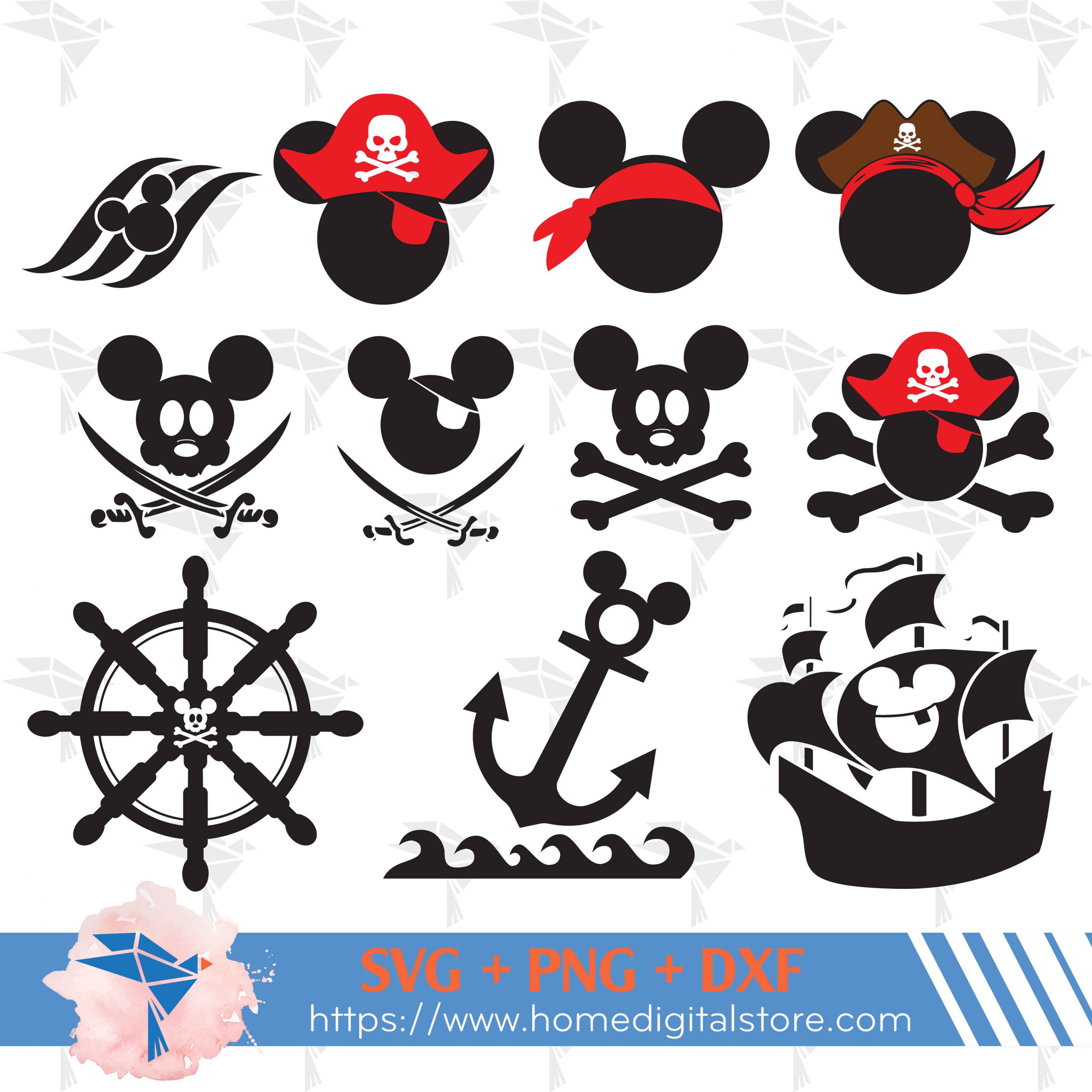 Mickey Pirate SVG, PNG, DXF Instant download files for Cricut Design Space,  Silhouette, Cutting, Printing, or more