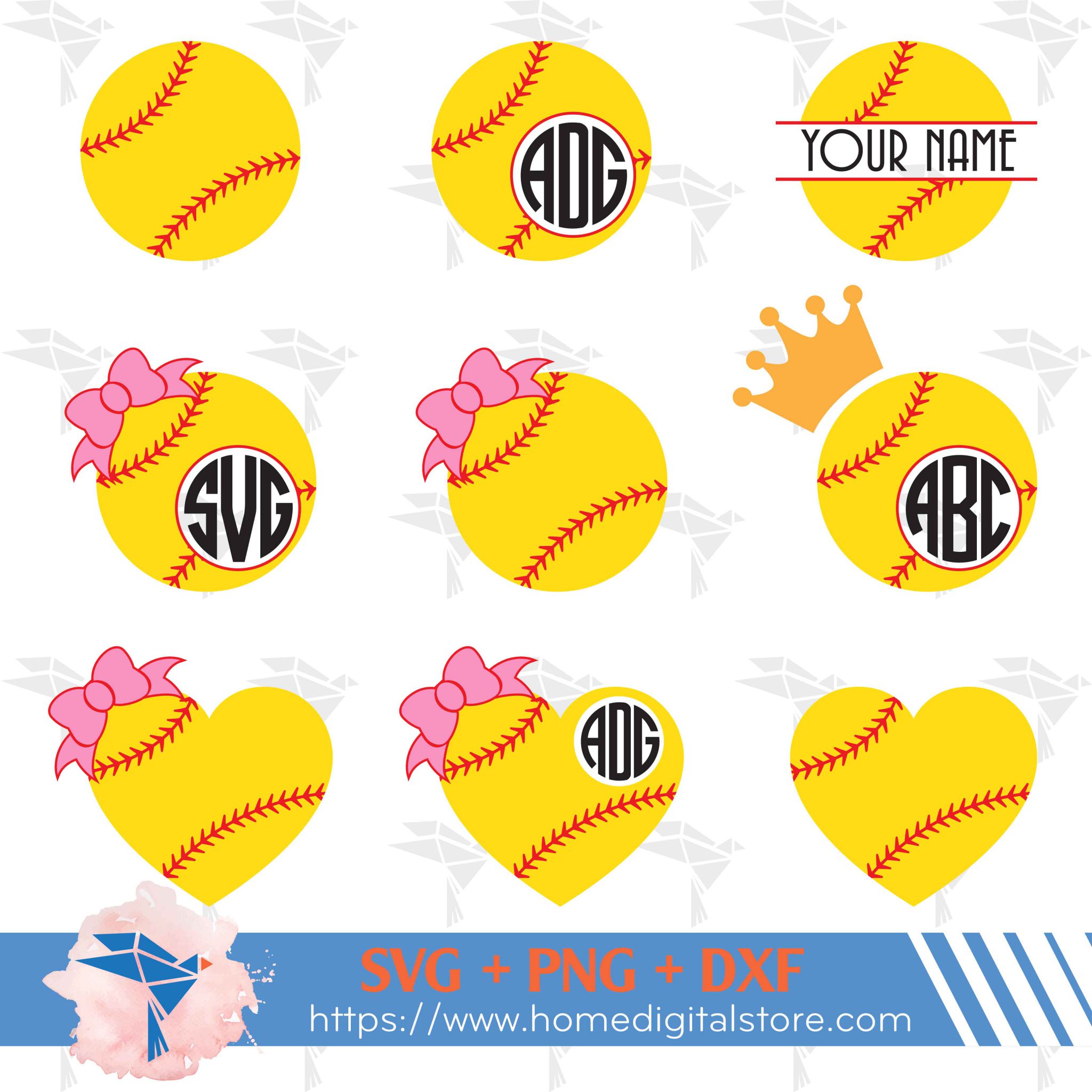 Softball Monogram SVG, PNG, DXF