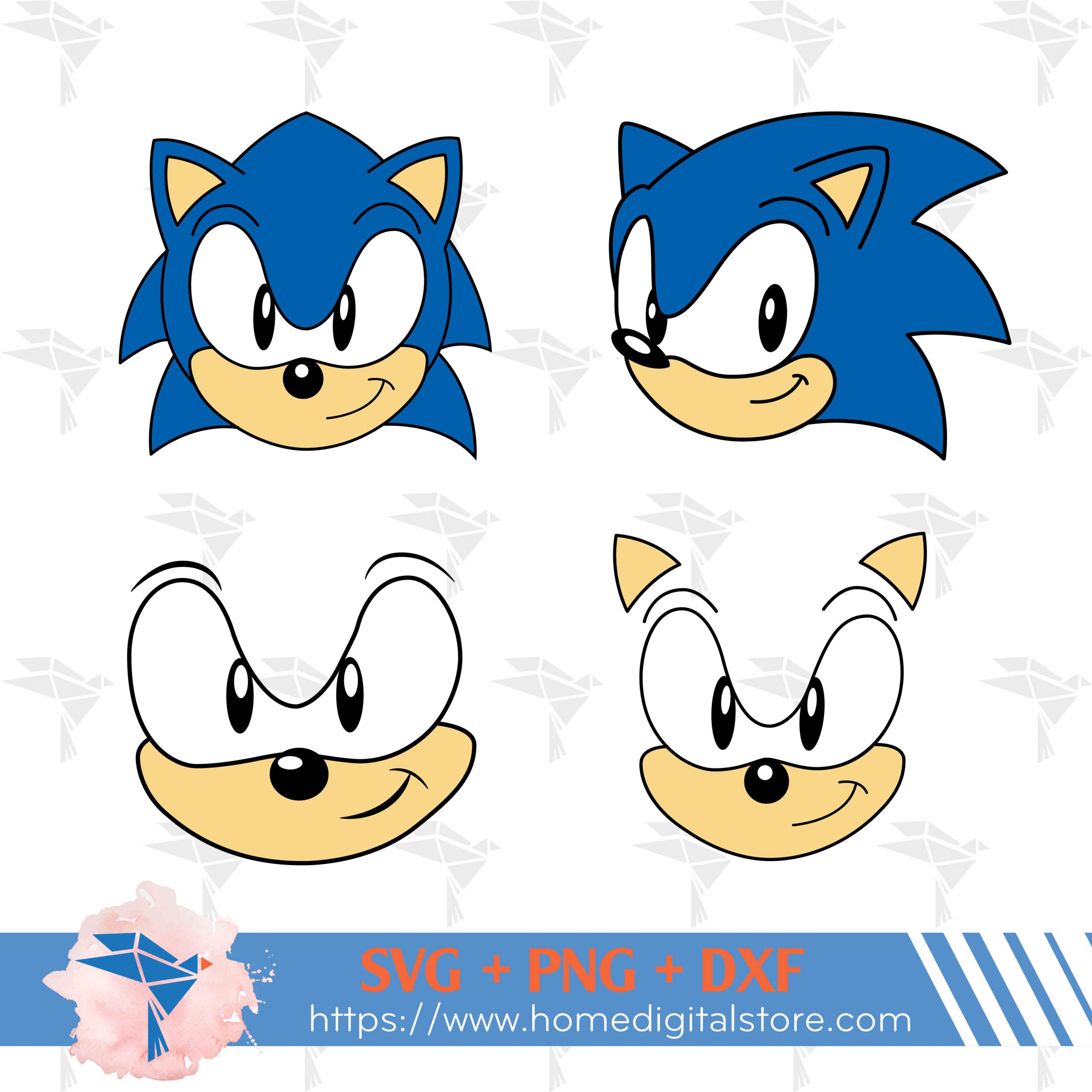 Sonic Face SVG, PNG, DXF Instant download files for Cricut Design Space,  Silhouette, Cutting, Printing, or more