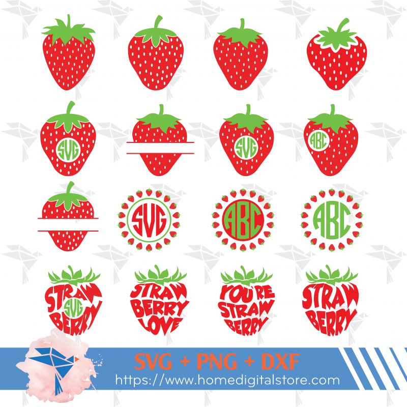 Strawberry Monogram SVG, PNG, DXF