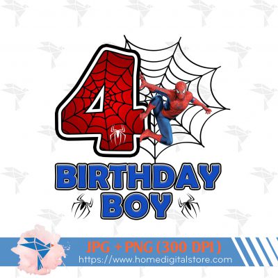 4th Birthday Boy Spiderman SVG, PNG, DXF