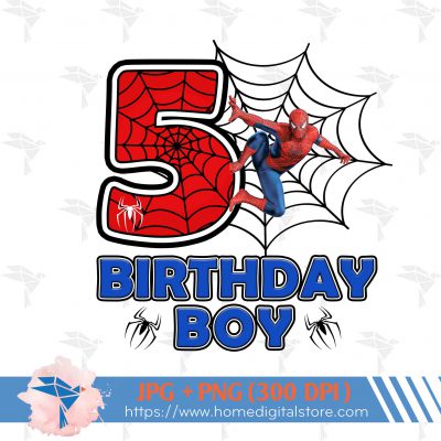 5th Birthday Boy Spiderman PNG, JPG