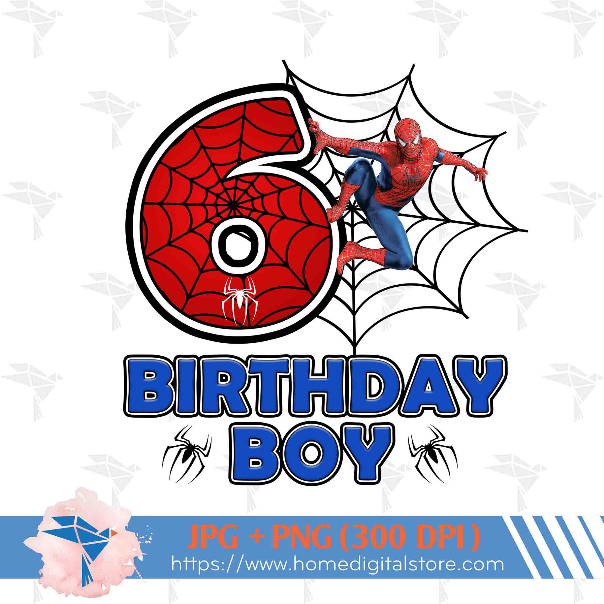 6th Birthday Boy Spiderman Png, Jpg