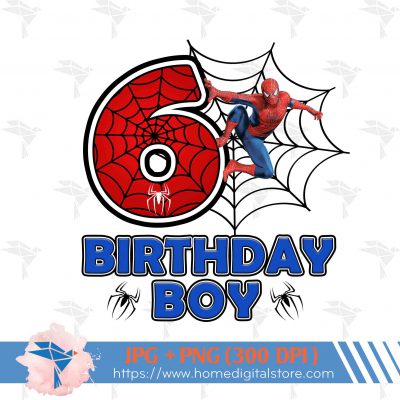 6th Birthday Boy Spiderman PNG, JPG