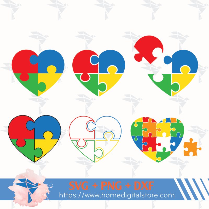 Heart Autism Svg, Png, Dxf