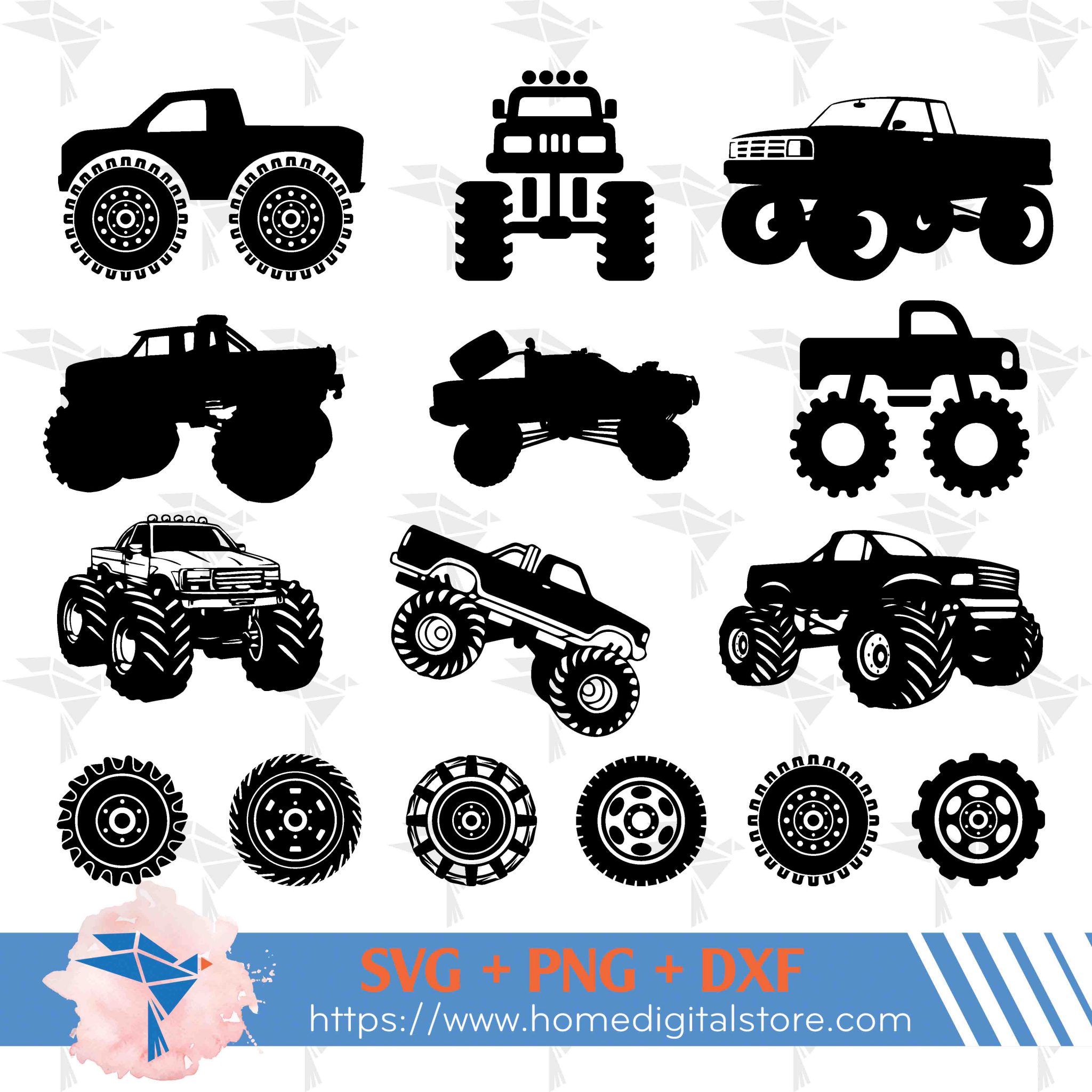 Monster Truck Silhouette SVG, PNG, DXF