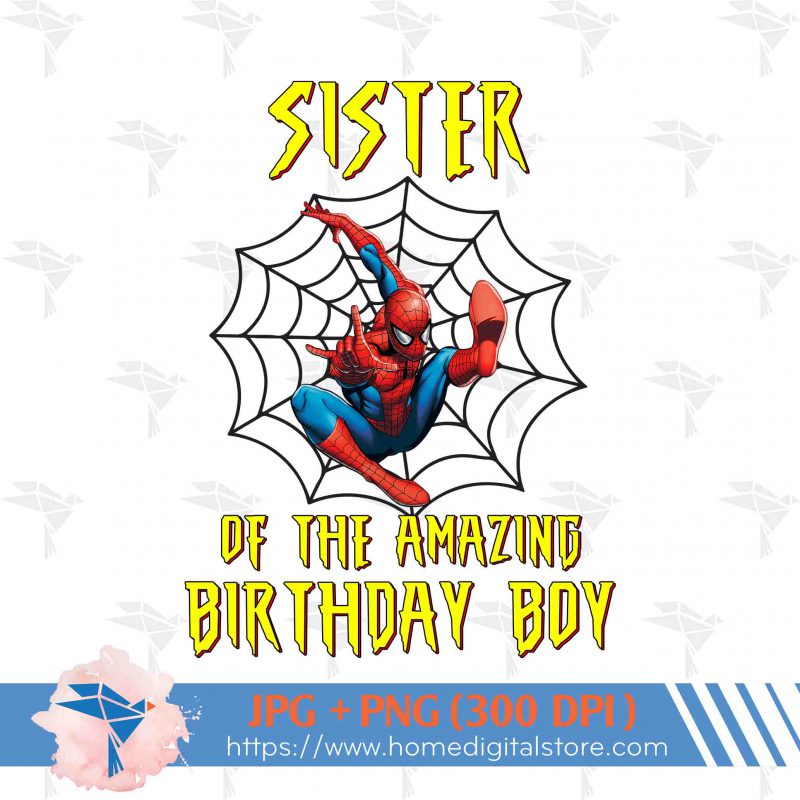 Sister of Birthday Boy Spiderman PNG, JPG