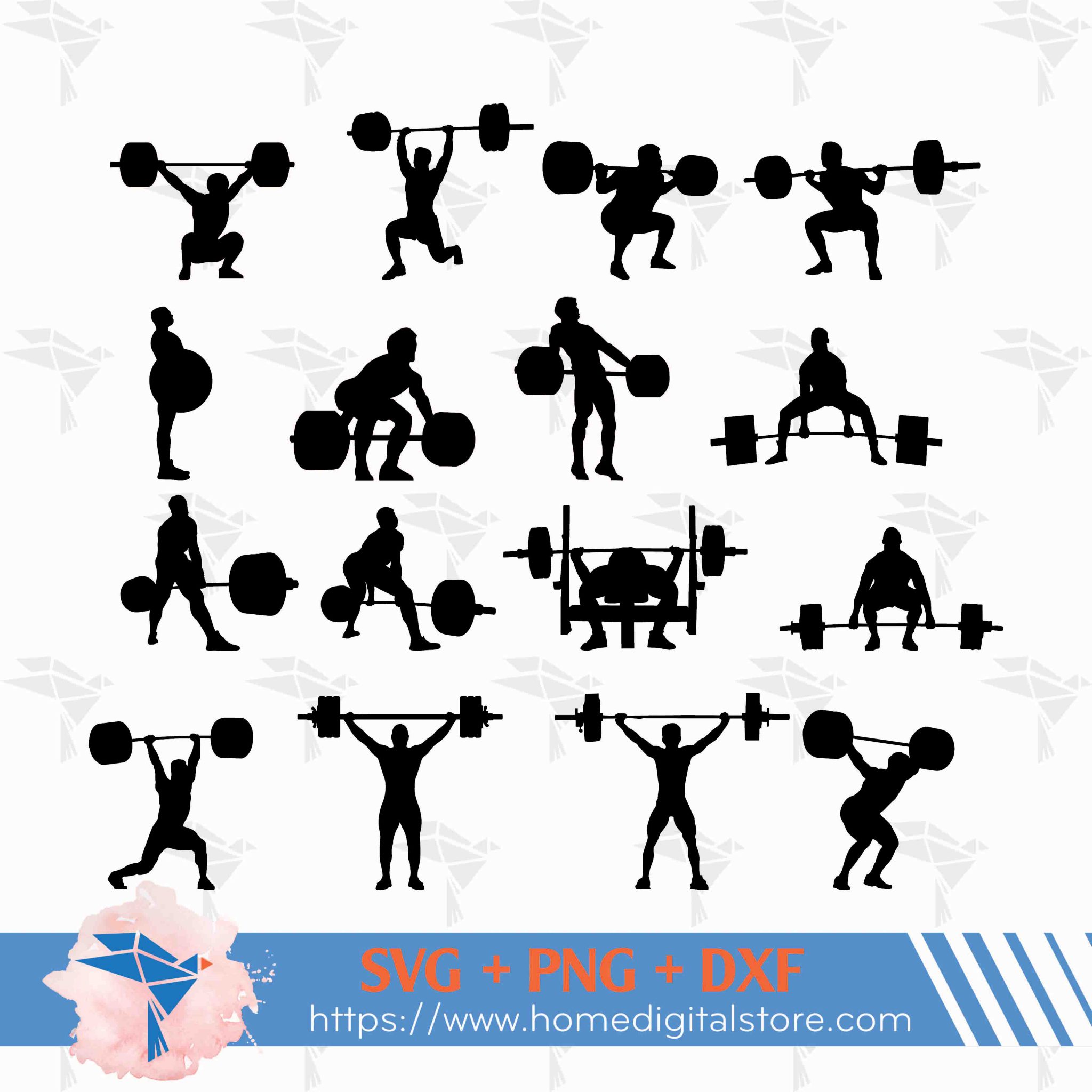 Men Weightlifting Silhouette SVG, PNG, DXF