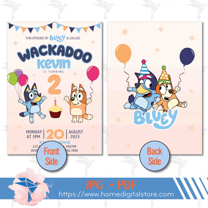 Bluey Birthday Invitation JPG, PDF