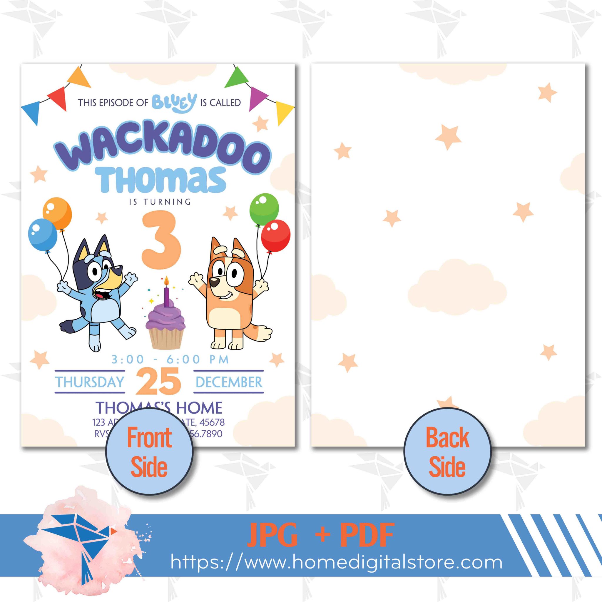 Bluey Birthday Invitation Jpg, Pdf