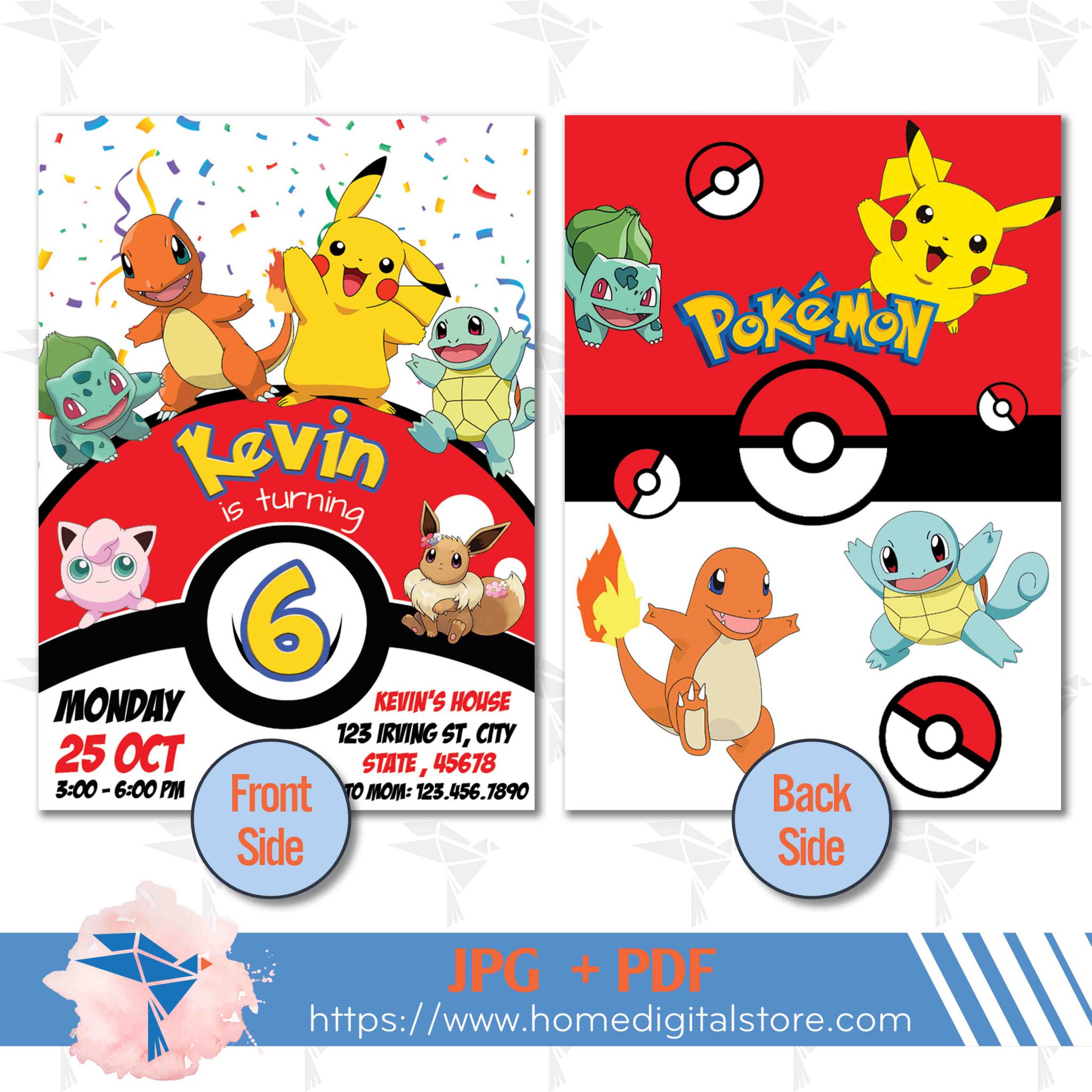 Pokemon Birthday Invitation JPG, PDF