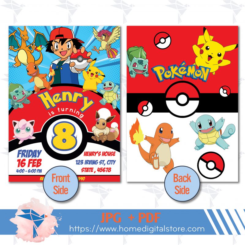 Pokemon Birthday Invitation JPG, PDF