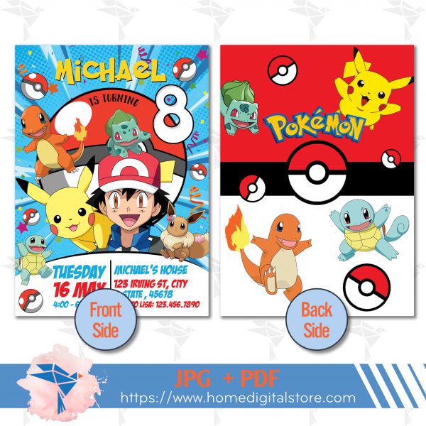 Pokemon Birthday Invitation JPG, PDF