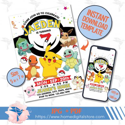 Pokemon Birthday Invitation JPG, PDF