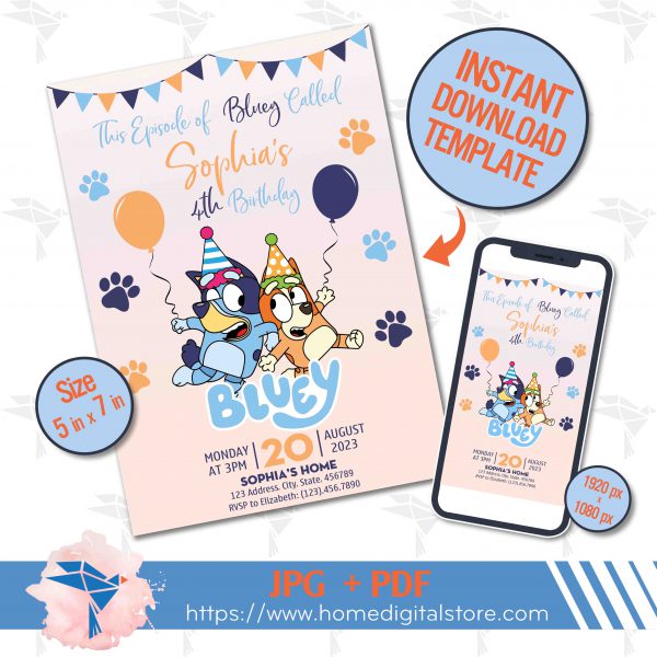Bluey Birthday Invitation
