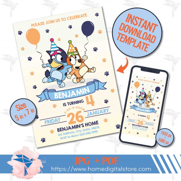 Bluey Birthday Invitation