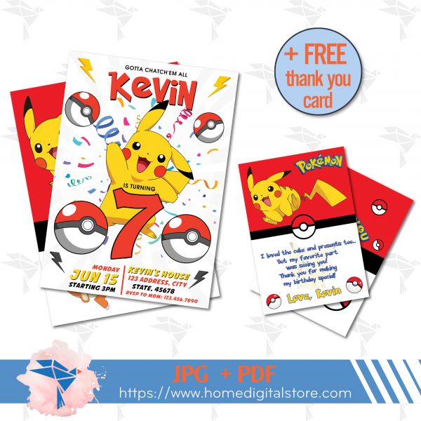 Pokemon Birthday Invitation JPG, PDF