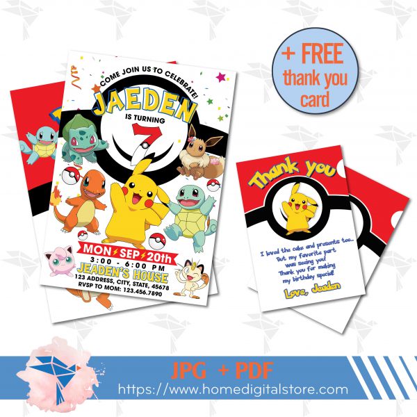 Pokemon Birthday Invitation JPG, PDF