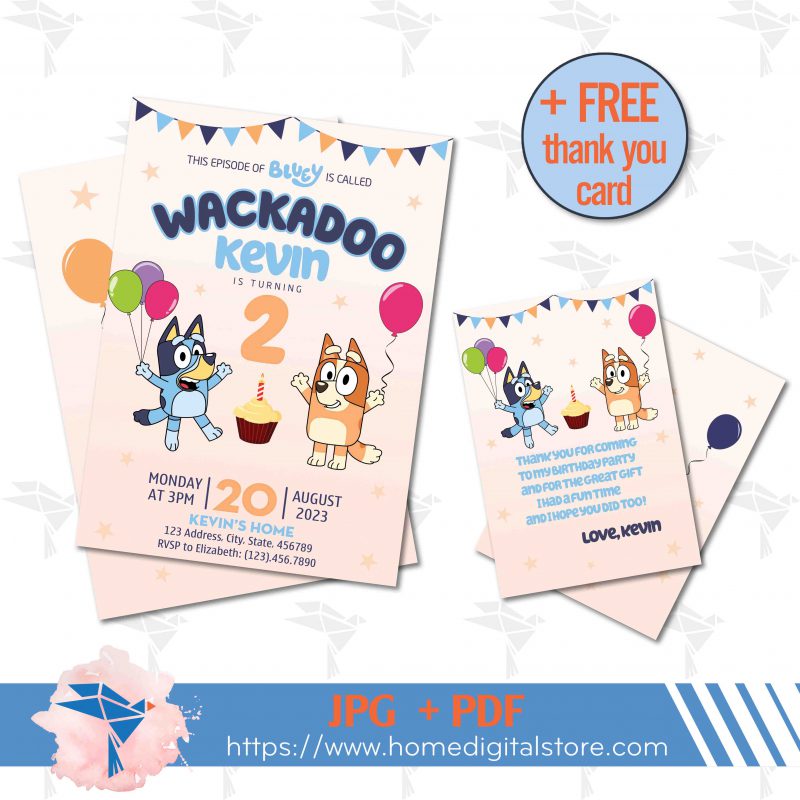 Bluey Birthday Invitation JPG, PDF