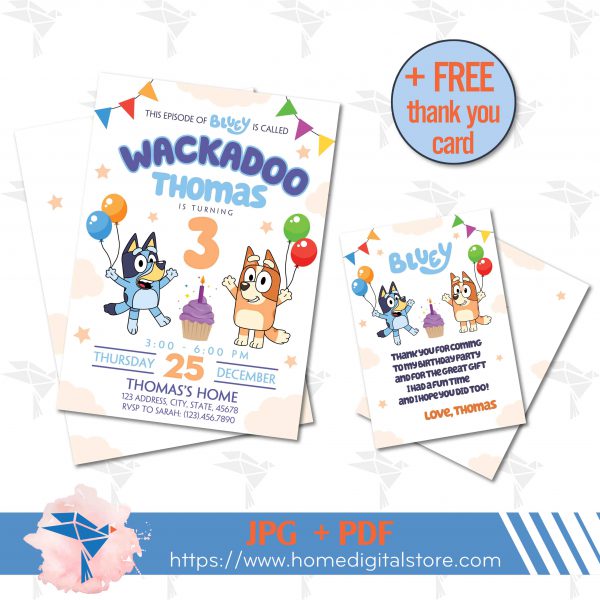 Bluey Birthday Invitation JPG, PDF