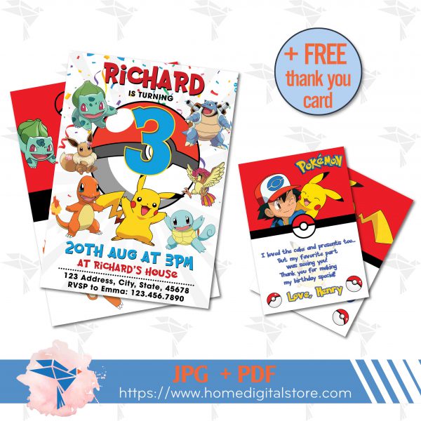 Pokemon Birthday Invitation JPG, PDF